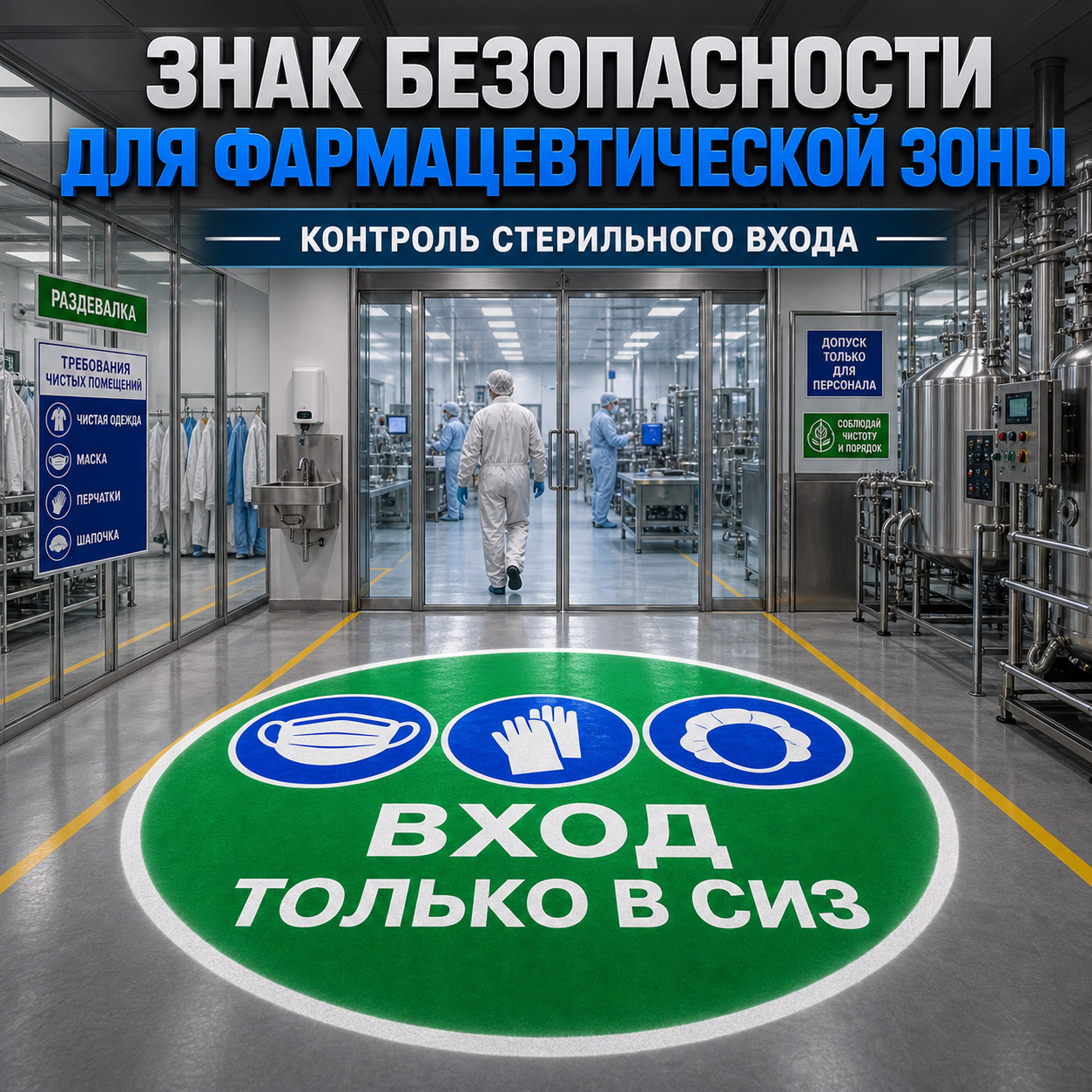Проекционный знак безопасности для фармацевтической зоны | Контроль стерильного входа «Вход только в СИЗ»