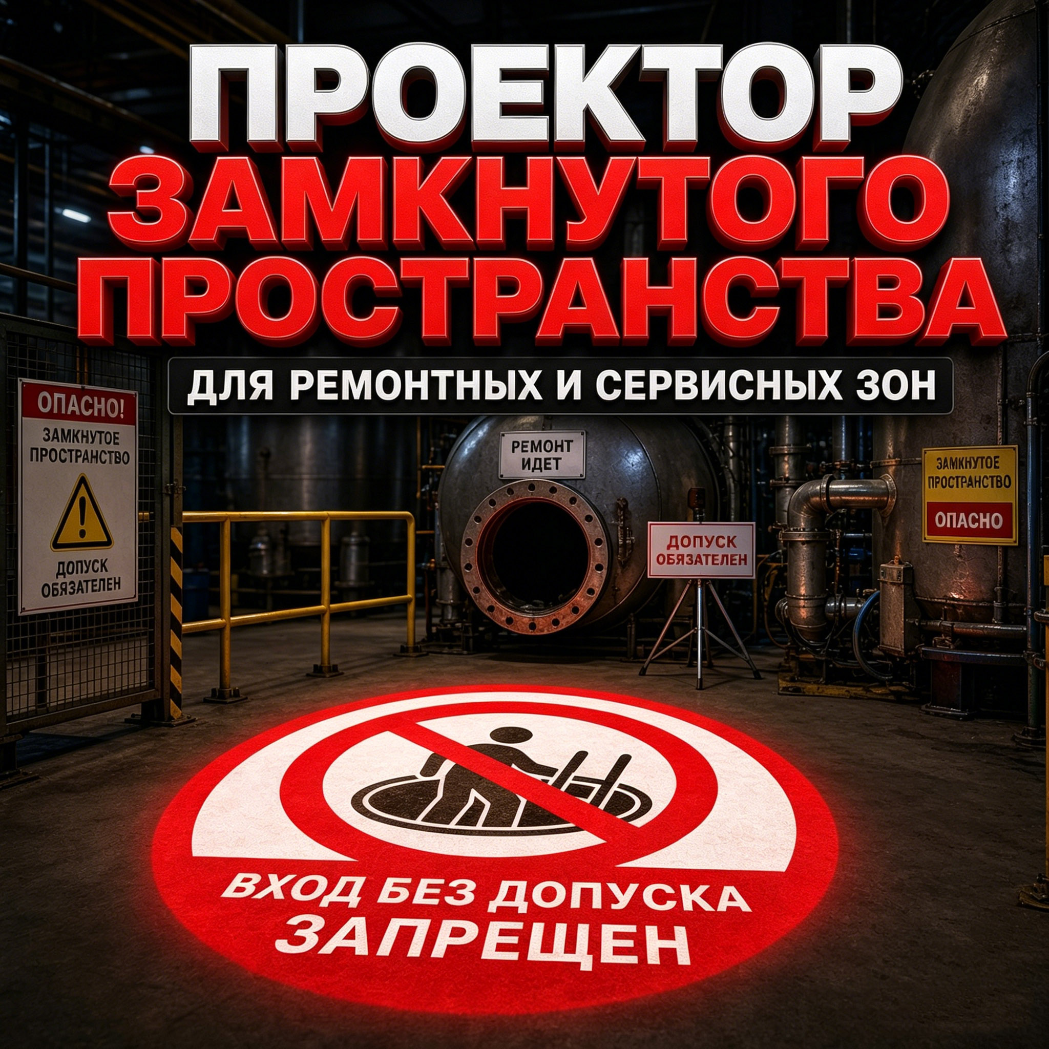 Проекционный знак безопасности для зон замкнутого пространства | Предупреждение «Вход без допуска запрещен» для ремонтных и сервисных участков
