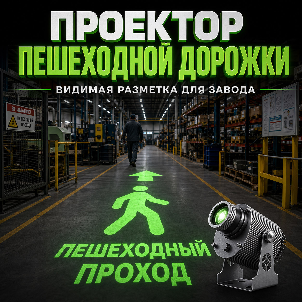 Проектор световой разметки пешеходной дорожки | Яркая визуальная разметка пешеходного прохода для производственных заводов
